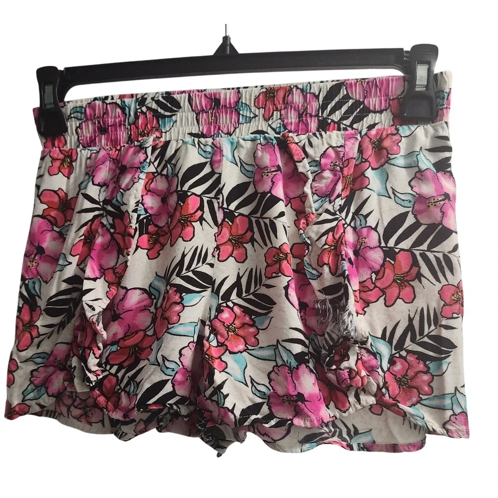 Justice Girls Pink Tropical Floral Ruffle Front Smocked Shorts Size 16‎ Rayon
